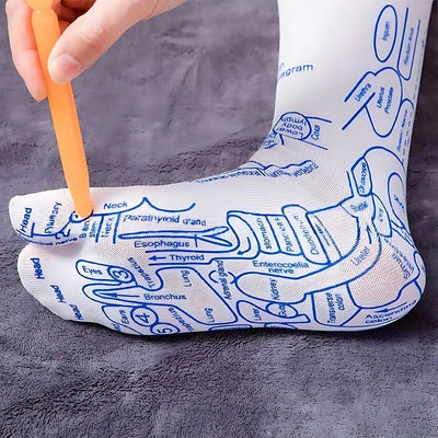 ReflexEase | Reflexology Socks – Printed Map & Tool – Breathable Split‑Toe Fabric – Home Stress Relief & Foot Fatigue Recovery