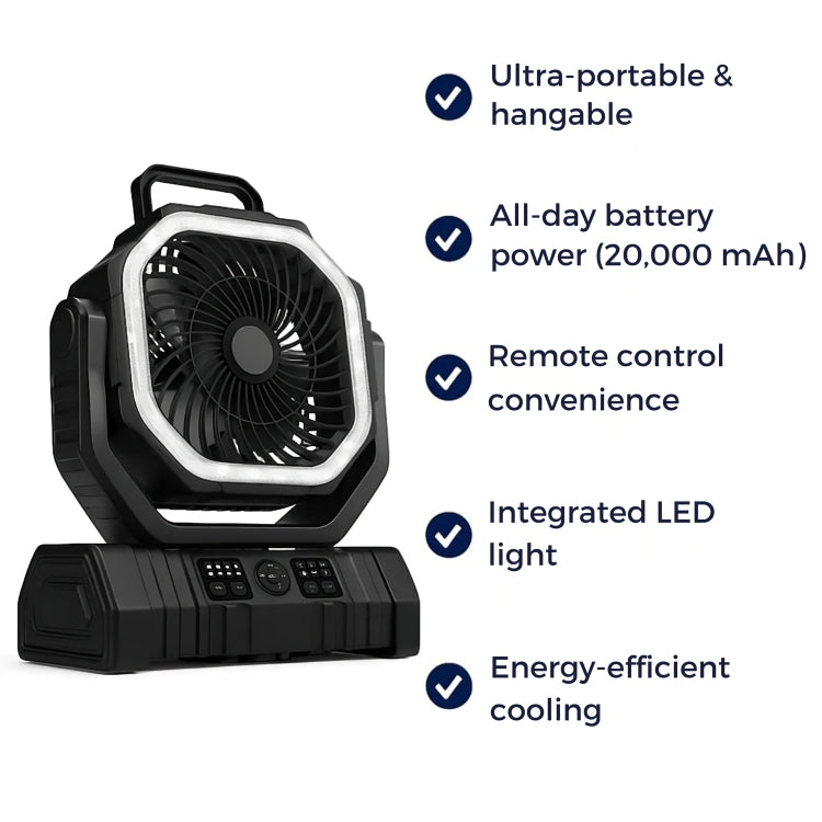 AirLumin | Portable Hangable Air Cooler – Extra Long Battery & Remote Control – LED Light & 20000 mAh Capacity – Camping & Patio Use