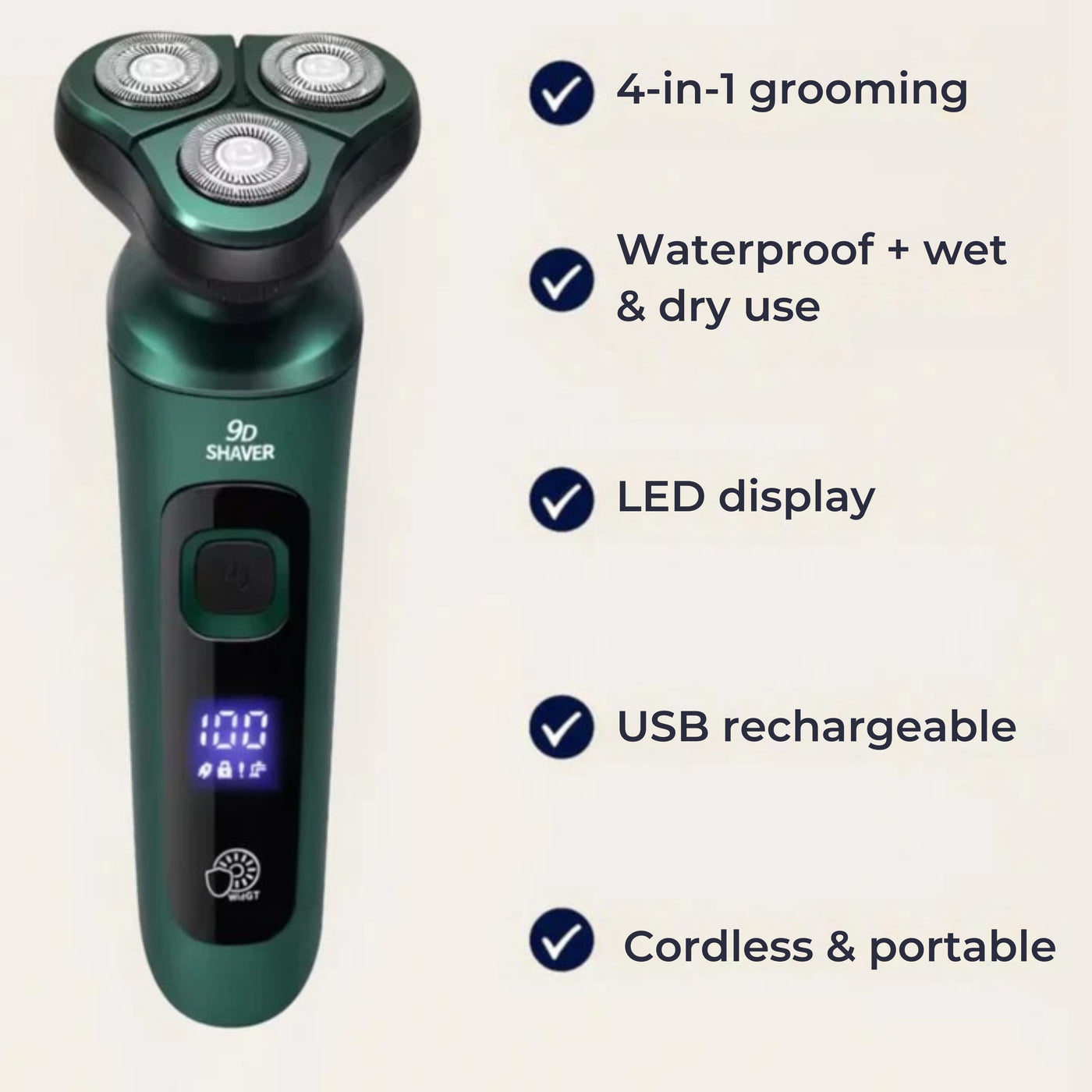 SmoothEdge | Electric Shaver for Men - 4-in-1 Grooming – Waterproof – LED Display – USB Rechargeable – Wet and Dry Shaving