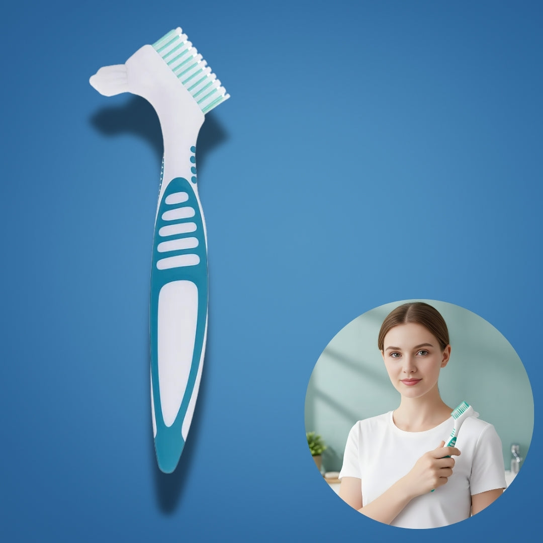 DentureEase | Denture Cleaning Brush – Soft Bristle Dual-Head – Anti-Slip Handle – Scratch-Free Cleaning – Fresh Breath for Seniors