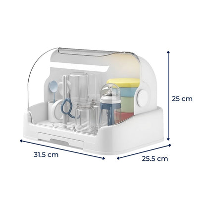 DryaCare | Baby Bottle Drying Rack – High Capacity Holds Many Bottles – Dust-Cover Lid – Hygienic Fast Drying Keeps Bottles Germ-Free