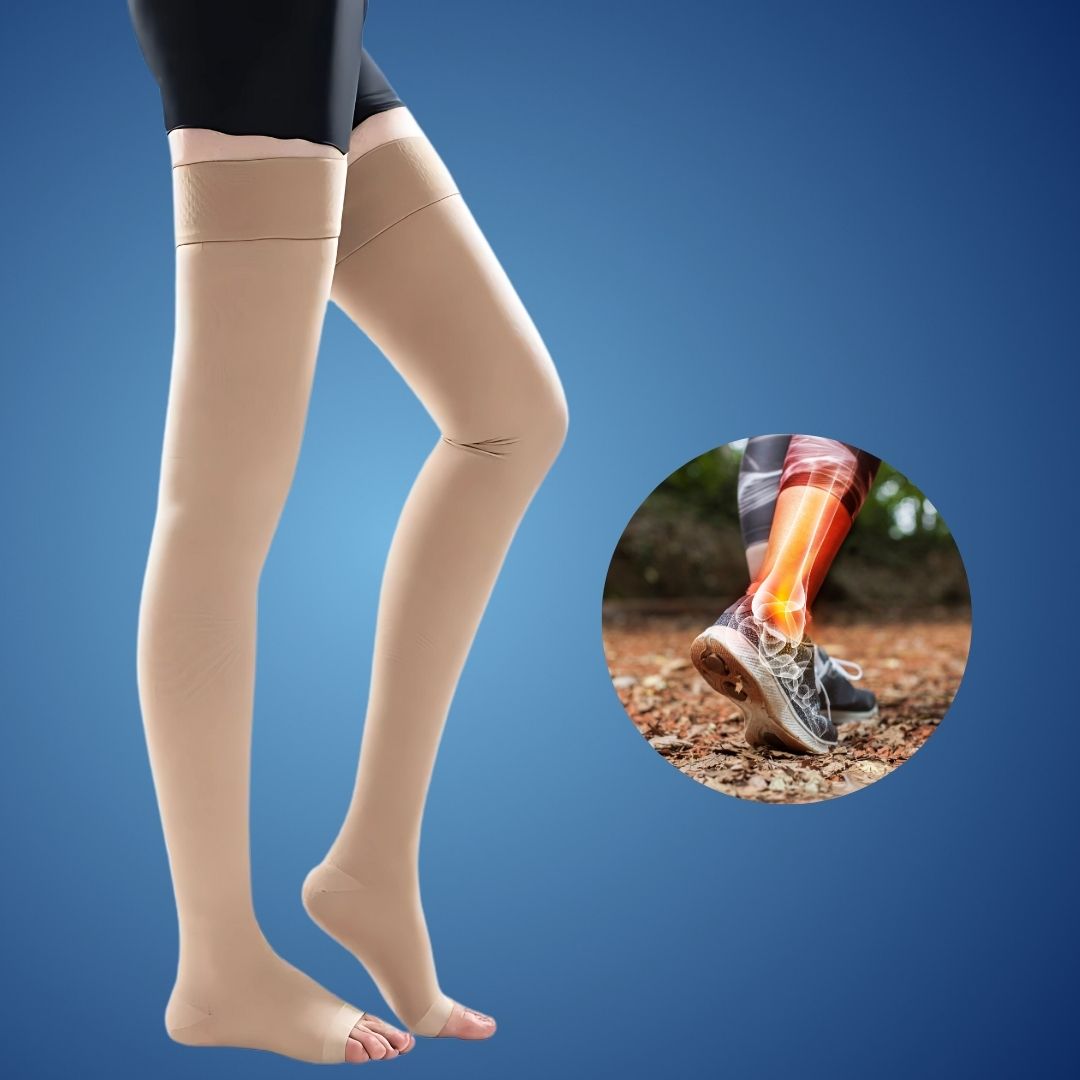 FlexiSupport | Toeless Thigh Compression Stockings - Graduated Compression for Improved Circulation & Swelling Relief