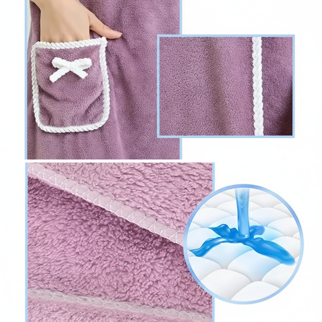 SnugDry | Quick Dry Wearable Bath Towel – Highly Absorbent Fleece – Snap Button Fit – Soft Lightweight Comfort for Shower Gym & Travel