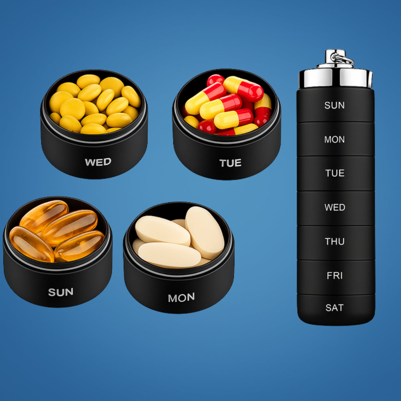 DoseGuard | Weekly Pill Organiser – Moisture-Proof Metal Case – 7-Day Clear Label Design – Travel Friendly for Adults & Seniors