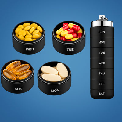 DoseGuard | Weekly Pill Organiser – Moisture-Proof Metal Case – 7-Day Clear Label Design – Travel Friendly for Adults & Seniors