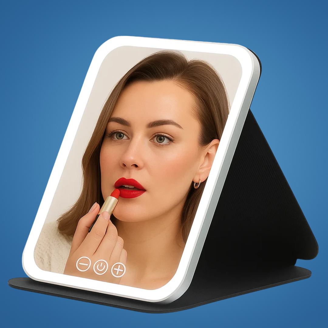 GlowMirror | LED Makeup Mirror – Adjustable 3-Colour Lighting – Rechargeable Portable Design – Perfect for Travellers & Beauty Fans
