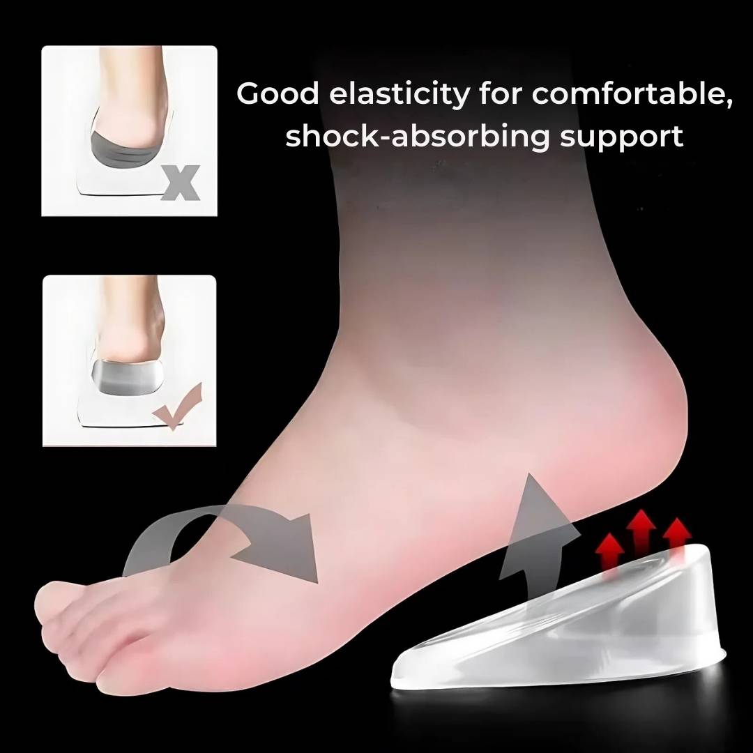 LiftComfort Silicone Gel Heel Lifting Inserts | Height Increase - Pain Relief for Plantar Fasciitis - Shock Absorption - Better Posture