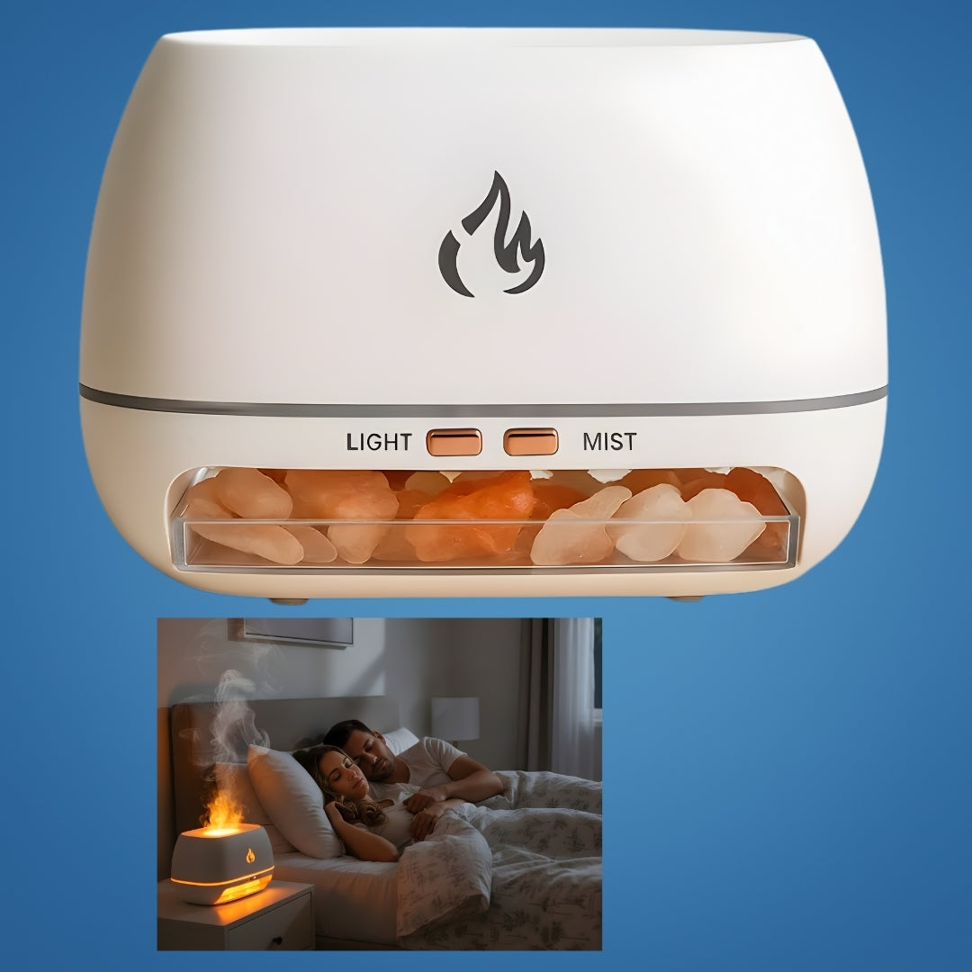 SaltAura | Humidifier Diffuser – Relieves Dry Air and Aids Sleep – Himalayan Salt Crystal, Quiet Mist and Calming Home Air Wellness