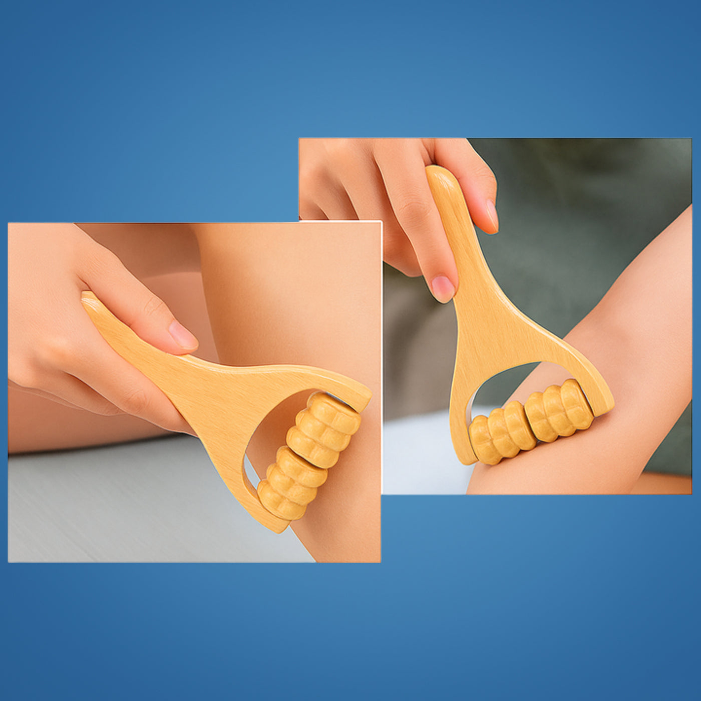 WoodEase | Handheld Massage Roller – Deep Muscle Relief – Natural Wood Finish – Back Legs & Arms
