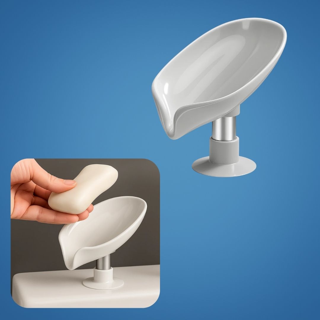 LeafDry | Self-Draining Soap Holder – Keep Soap Dry – Strong Suction Cup – No Drill Mount – Hygienic Bathroom & Shower Storage Solution