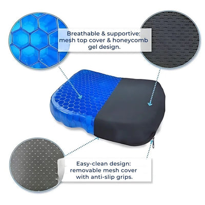 ComfortGel Orthopedic Gel Seat Cushion | Pressure Relief - Tailbone Pain - Lower Back Support - For Office Chair - Car - Wheelchair Use