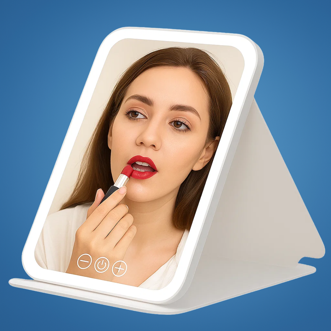 GlowMirror | LED Makeup Mirror – Adjustable 3-Colour Lighting – Rechargeable Portable Design – Perfect for Travellers & Beauty Fans