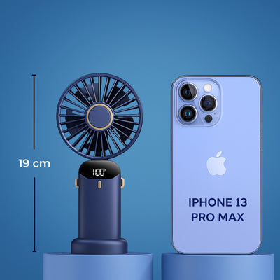 AeroChill | Mini Handheld Fan – Long-Life Battery – Quiet 5-Speed Airflow – Ideal for Travel & Desk Use