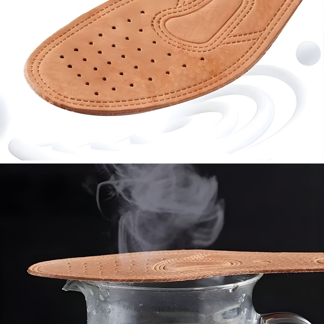 StrideGuard | Shock Absorbing Leather Insoles – Foot & Heel Pain Relief – Genuine Leather Arch Support – All-Day Standing & Walking