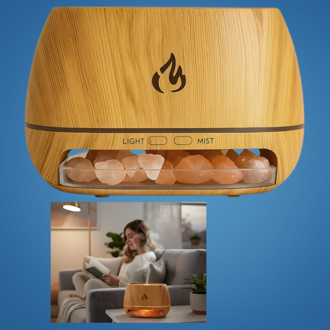 SaltAura | Humidifier Diffuser – Relieves Dry Air and Aids Sleep – Himalayan Salt Crystal, Quiet Mist and Calming Home Air Wellness