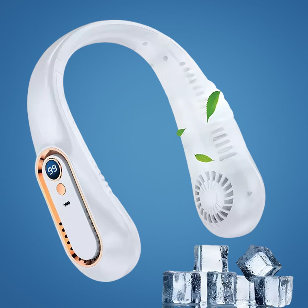CoolEase | Portable Neck Fan – Hands‑Free Bladeless Cooling – Five‑Speed USB‑C – Travel Office Commuters
