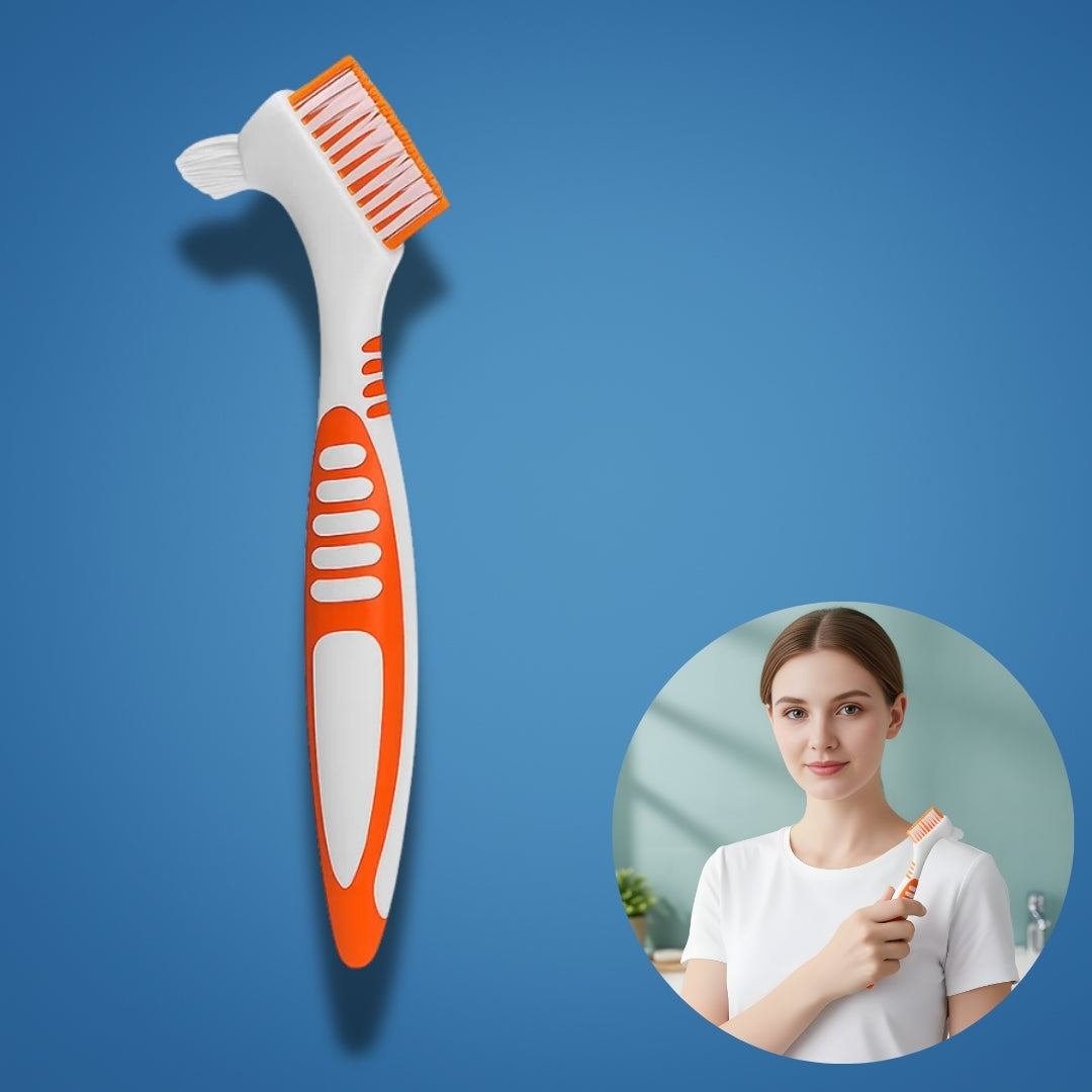 DentureEase | Denture Cleaning Brush – Soft Bristle Dual-Head – Anti-Slip Handle – Scratch-Free Cleaning – Fresh Breath for Seniors