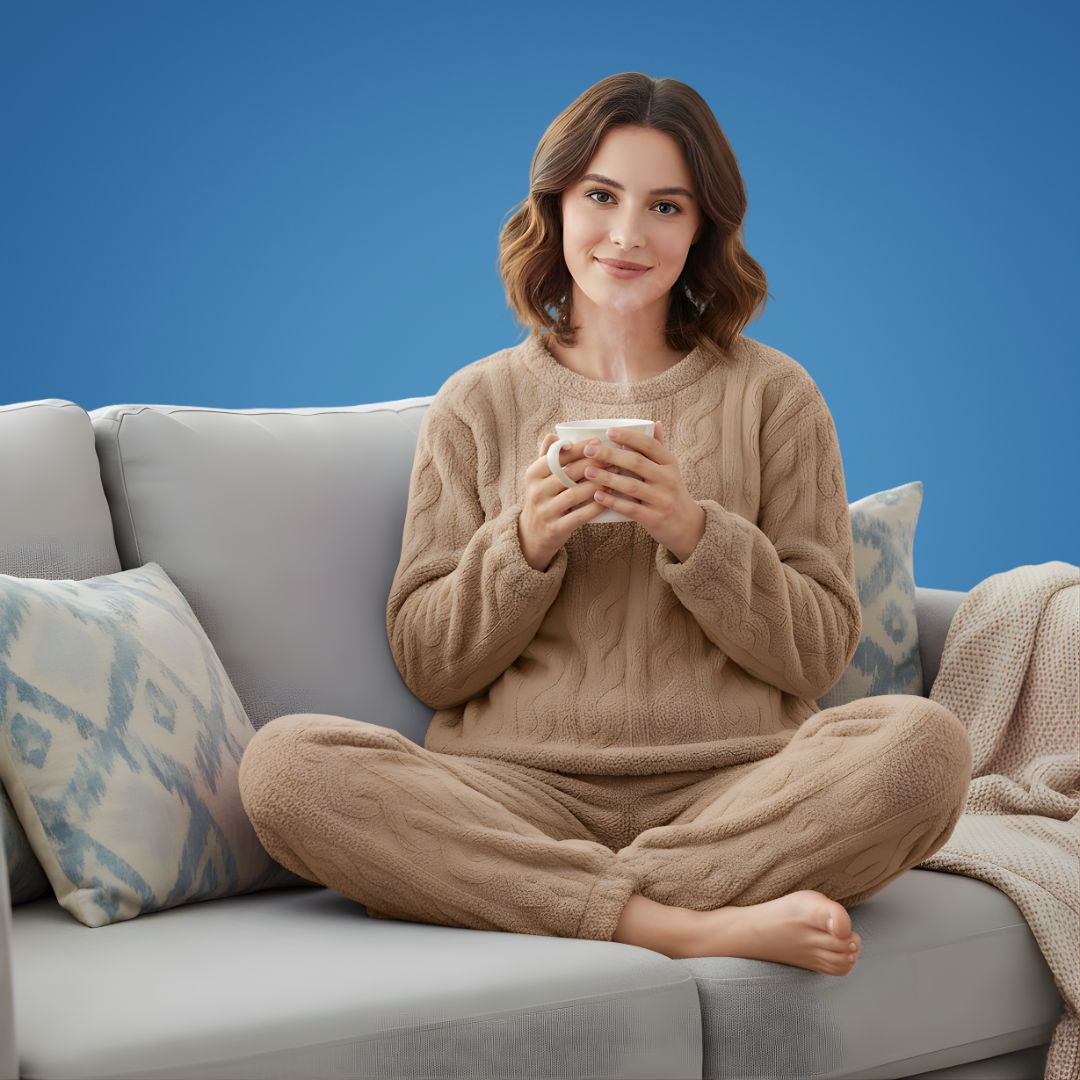 CosyAura | Warm Flannel Pyjamas – Thermal Insulation – Extra-Thick Soft Fabric – Women’s Winter Loungewear for Cosy Sleep and Warm Comfort