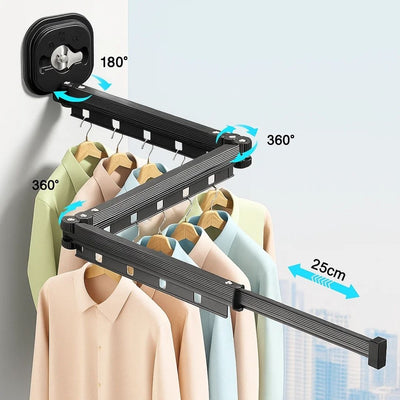 SpaceEase | Folding Clothes Hanger – Retractable Wall-Mounted Rack – Stainless Steel – Ideal for Small Spaces