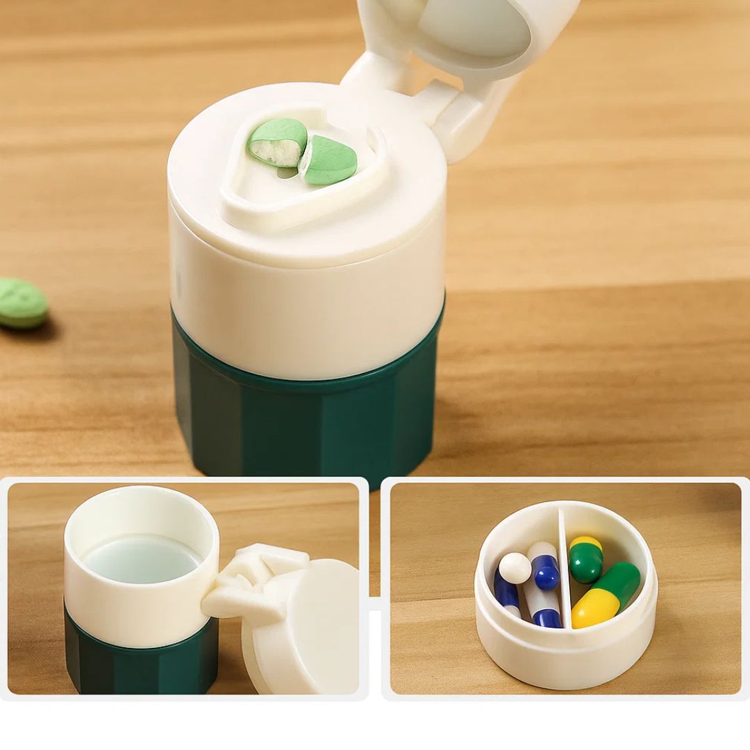 DoseEase | Pill Cutter Crusher – Precision Splitting & Crushing – Durable Compact Case – Easy Swallowing Relief – Safer Dosing – Travel Ready
