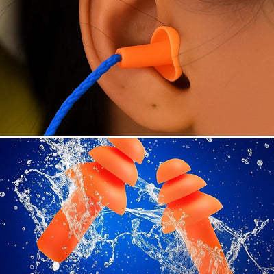 QuietCord | 10pcs Corded Silicone Earplugs – Noise Reduction – Soft Reusable Silicone – Hearing Protection At Work Sleep Study And Travel