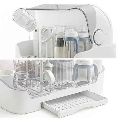 DryaCare | Baby Bottle Drying Rack – High Capacity Holds Many Bottles – Dust-Cover Lid – Hygienic Fast Drying Keeps Bottles Germ-Free