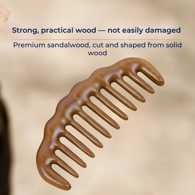 SandalSilk | Wooden Wide-Tooth Hair Comb – Breakage-Free Detangling – Golden Sandalwood – Anti-Static – Gentle Scalp Massage – Healthy Shine