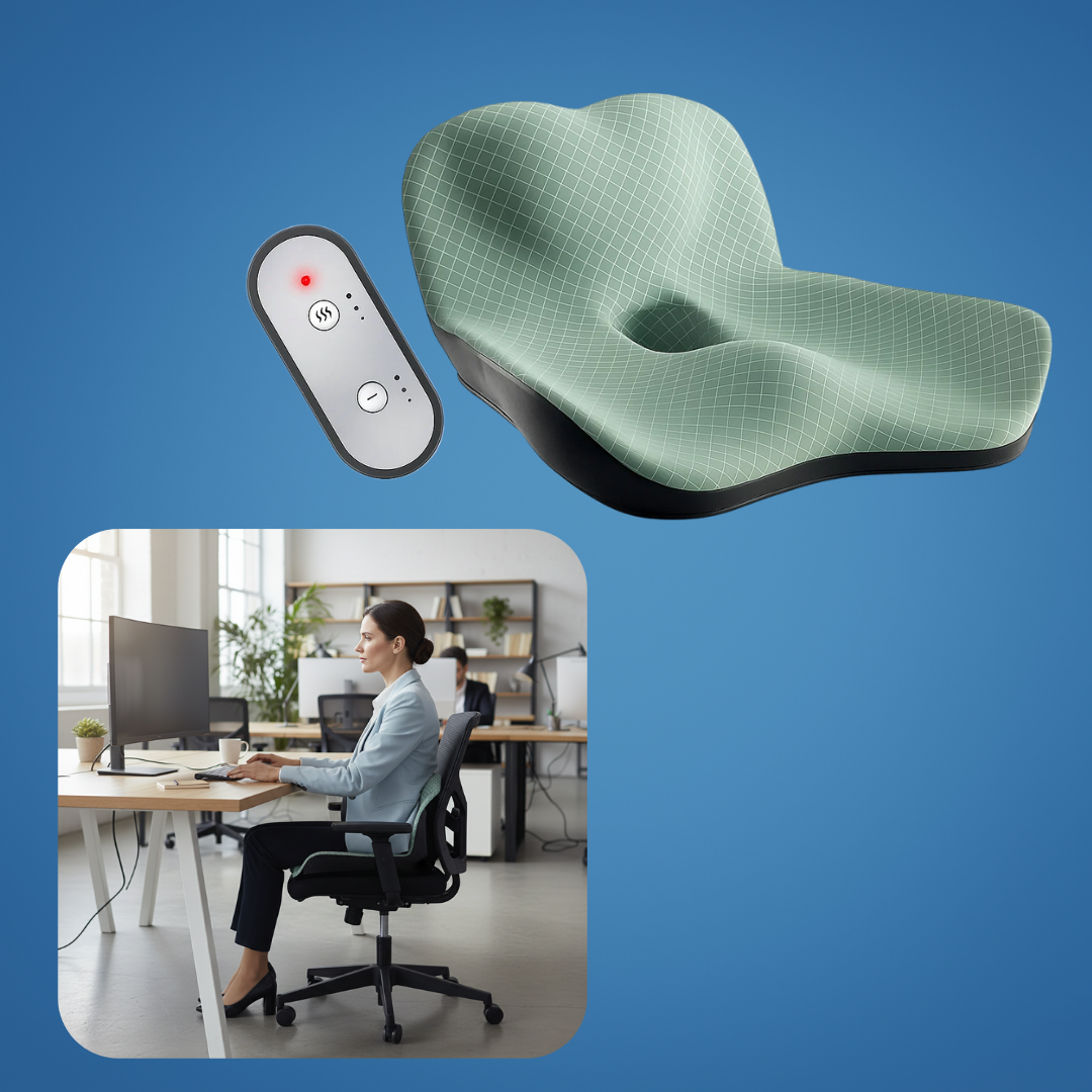 ReliefSeat | Haemorrhoid Seat Cushion – Memory Foam Pressure Relief – Warmth & Vibration Massage – Office Car Long Sitting Comfort