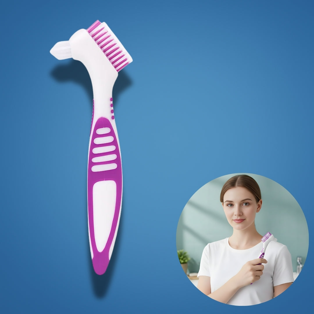 DentureEase | Denture Cleaning Brush – Soft Bristle Dual-Head – Anti-Slip Handle – Scratch-Free Cleaning – Fresh Breath for Seniors