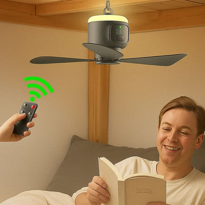 AirGlide | Portable Remote-Control Ceiling Fan with Light – Battery-Powered 30h – Quiet Cooling Comfort – Ideal for Home Camping Travel