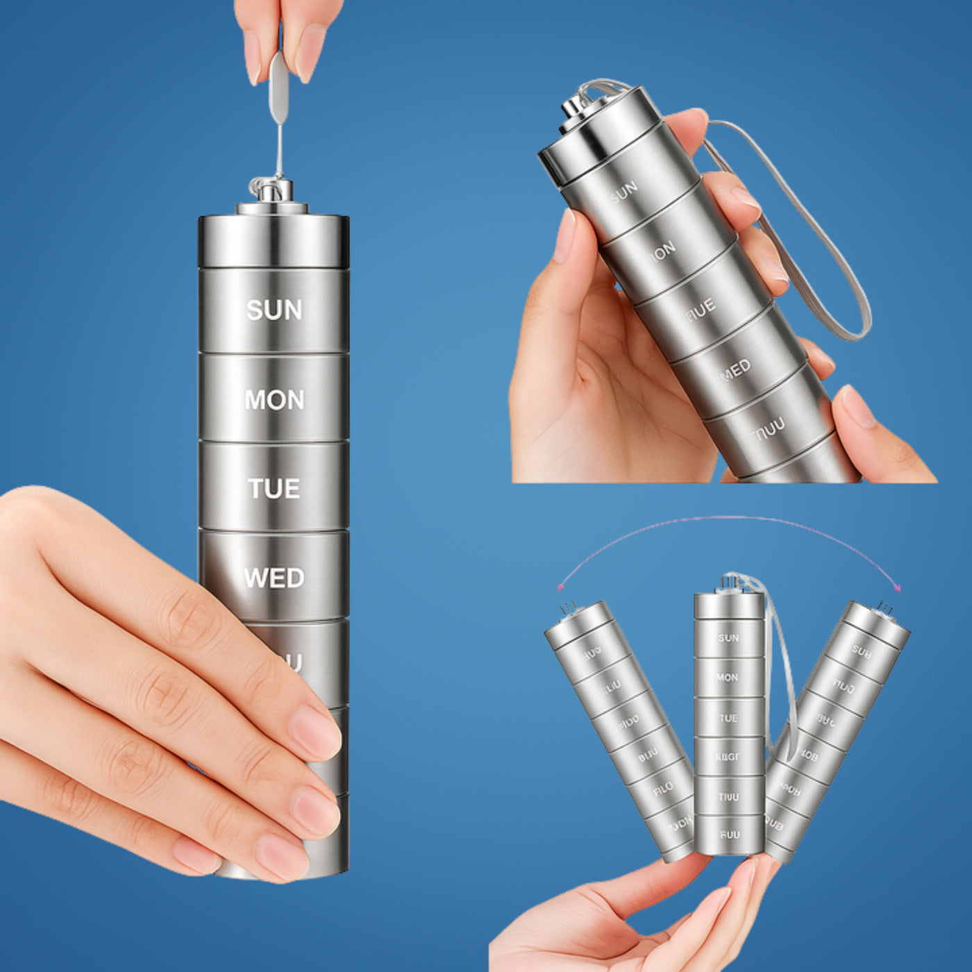 DoseGuard | Weekly Pill Organiser – Moisture-Proof Metal Case – 7-Day Clear Label Design – Travel Friendly for Adults & Seniors