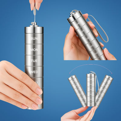 DoseGuard | Weekly Pill Organiser – Moisture-Proof Metal Case – 7-Day Clear Label Design – Travel Friendly for Adults & Seniors