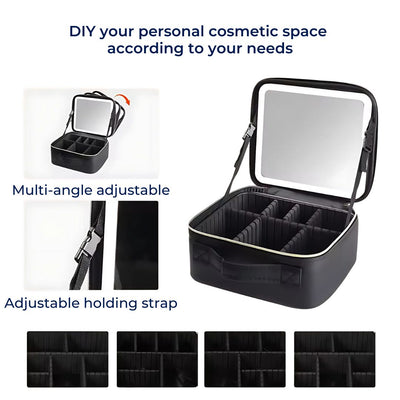 GlamOrganize | Makeup & Toiletry Bag - Cosmetic Organiser - LED Mirror - Compact Storage for Makeup and Skincare - Travel-Friendly