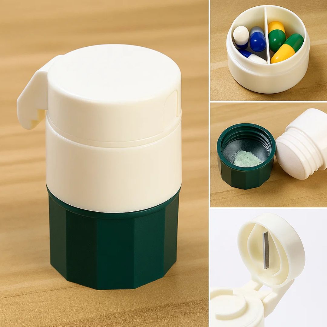 DoseEase | Pill Cutter Crusher – Precision Splitting & Crushing – Durable Compact Case – Easy Swallowing Relief – Safer Dosing – Travel Ready