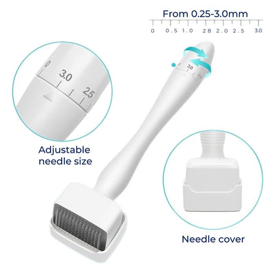 RevitaGlow | Microneedling Derma Stamp – Adjustable Depth – 140 Needles – Skin & Hair Rejuvenation