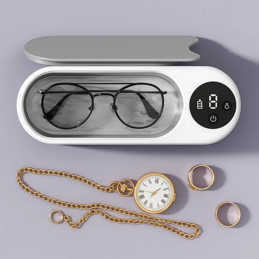 PureWave | Ultrasonic Cleaner – USB Rechargeable – 450 ML Tank – Deep Clean Removes Dirt Safely – For Glasses Jewellery Dentures at Home