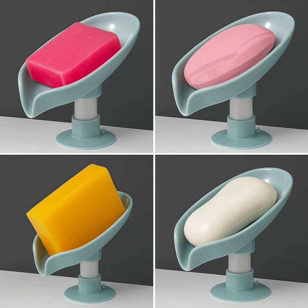 LeafDry | Self-Draining Soap Holder – Keep Soap Dry – Strong Suction Cup – No Drill Mount – Hygienic Bathroom & Shower Storage Solution