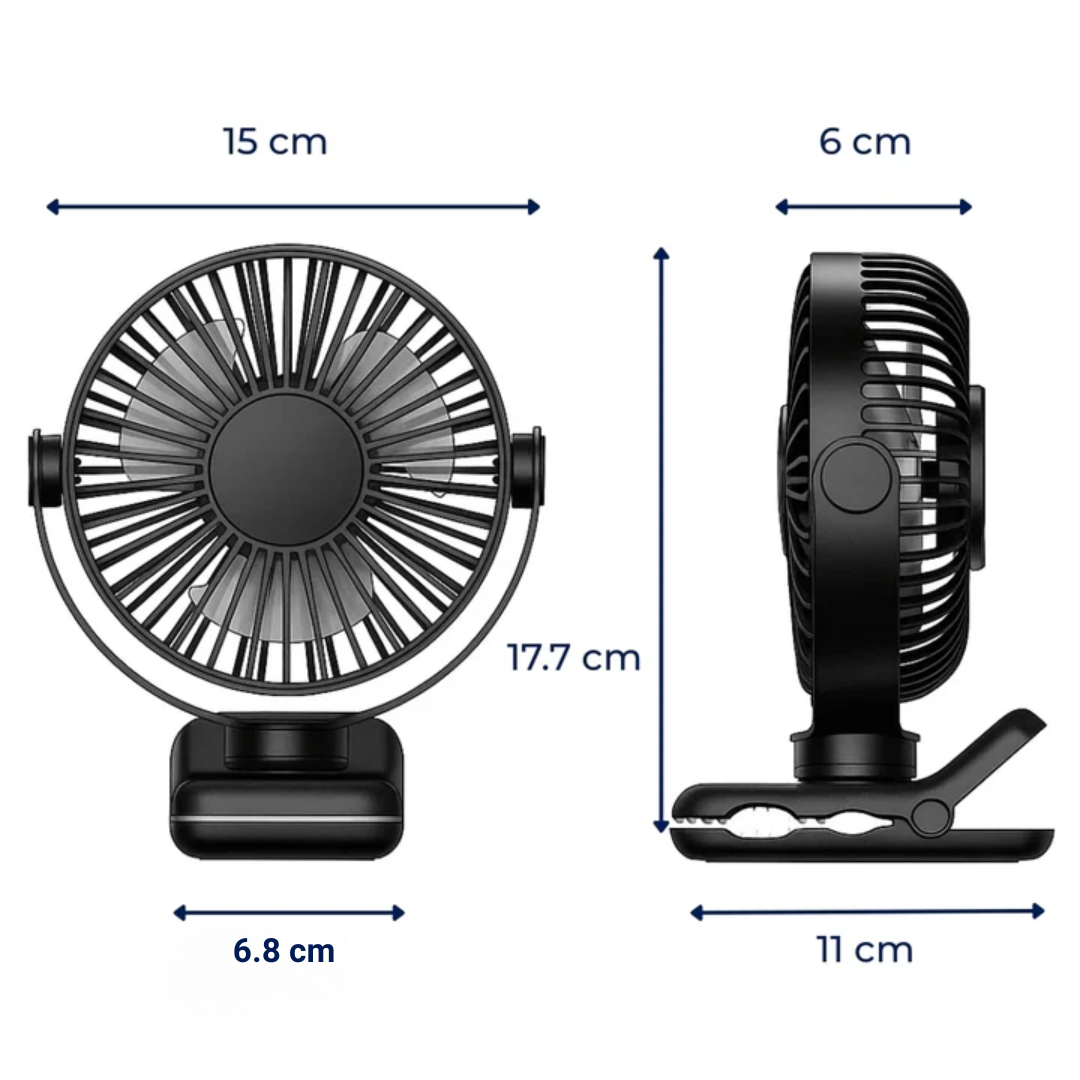 Clipbreeze | Clip-on USB Desk Fan Clamp Air Circulator – Long-Battery Cooling – Flame-Retardant Clamp – Quiet Nursery or Home-Office Use