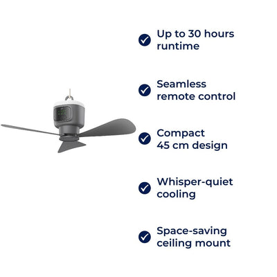 AirGlide | Portable Remote-Control Ceiling Fan with Light – Battery-Powered 30h – Quiet Cooling Comfort – Ideal for Home Camping Travel