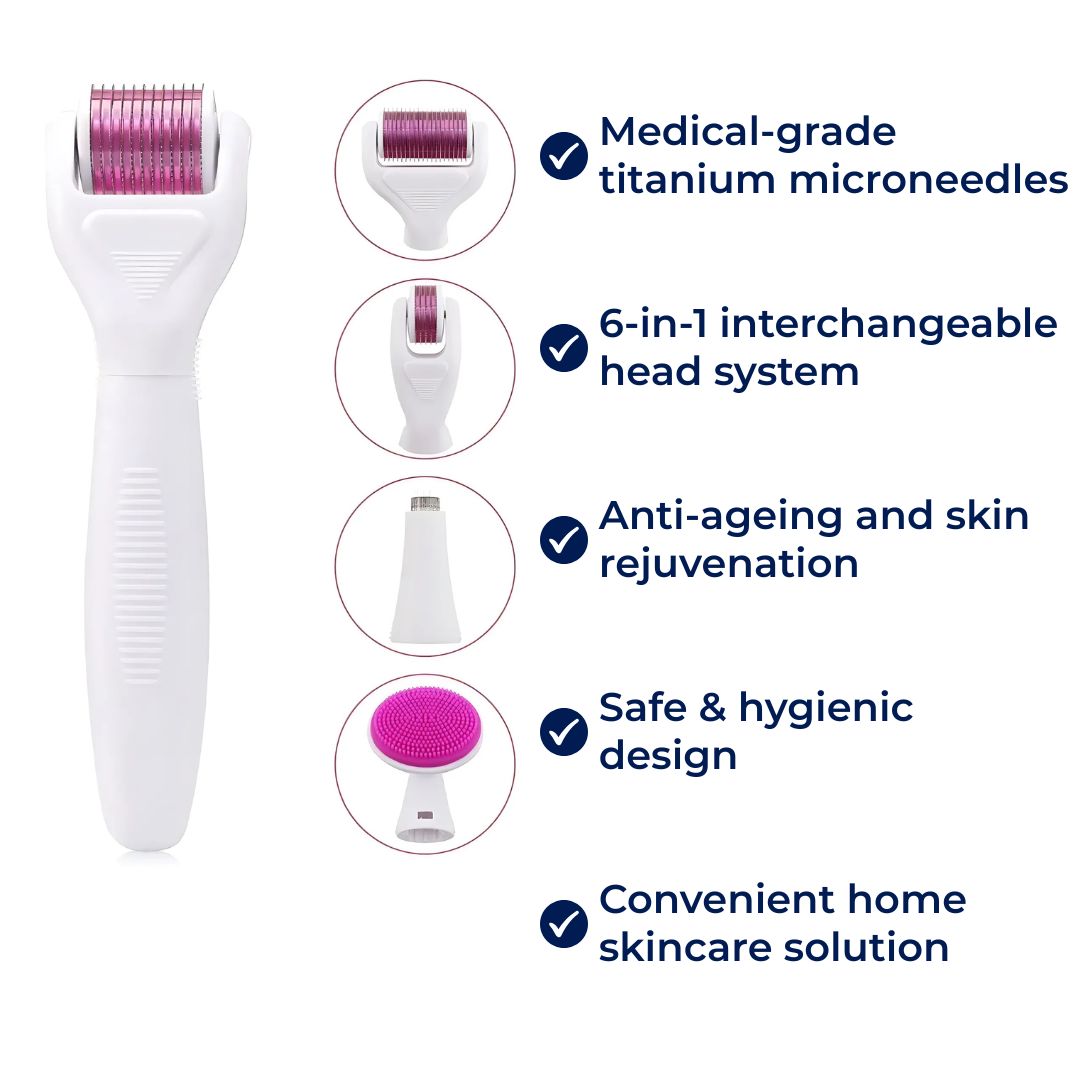 DermaGlow Microneedling Derma Roller Kit – Anti-Ageing – Titanium Needles – Home Skincare for Women