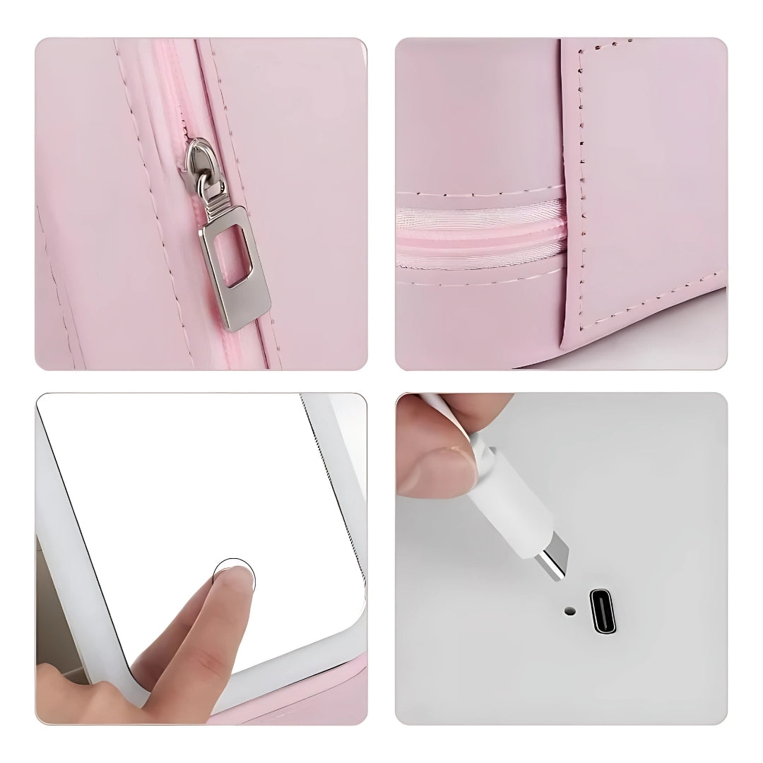 GlowSpace | Makeup Storage Box – LED Light Mirror – Adjustable Angle – Organiser for Beauty Lovers – Bright Lighting for Flawless Look