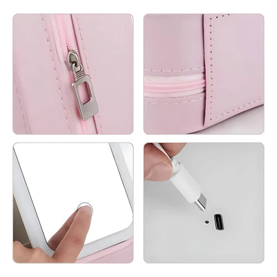 GlowSpace | Makeup Storage Box – LED Light Mirror – Adjustable Angle – Organiser for Beauty Lovers – Bright Lighting for Flawless Look