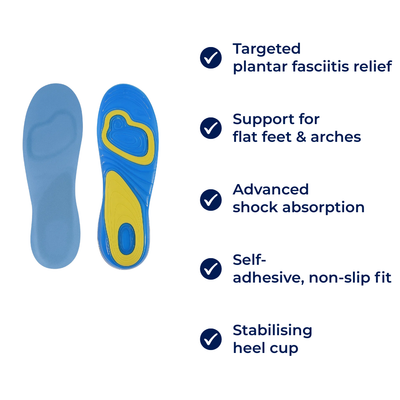 StrideEase | Arch Support Gel Insoles – Plantar Fasciitis Relief – Self-Adhesive Gel Cushioning – Everyday Comfort for Flat-Footed Walkers