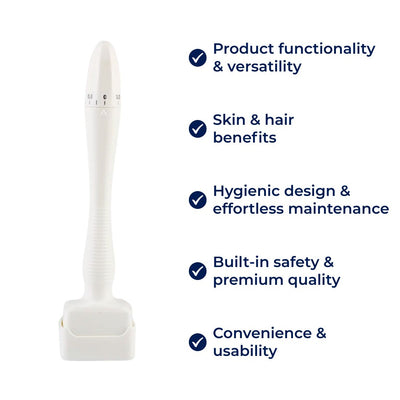 RevitaGlow | Microneedling Derma Stamp – Adjustable Depth – 140 Needles – Skin & Hair Rejuvenation