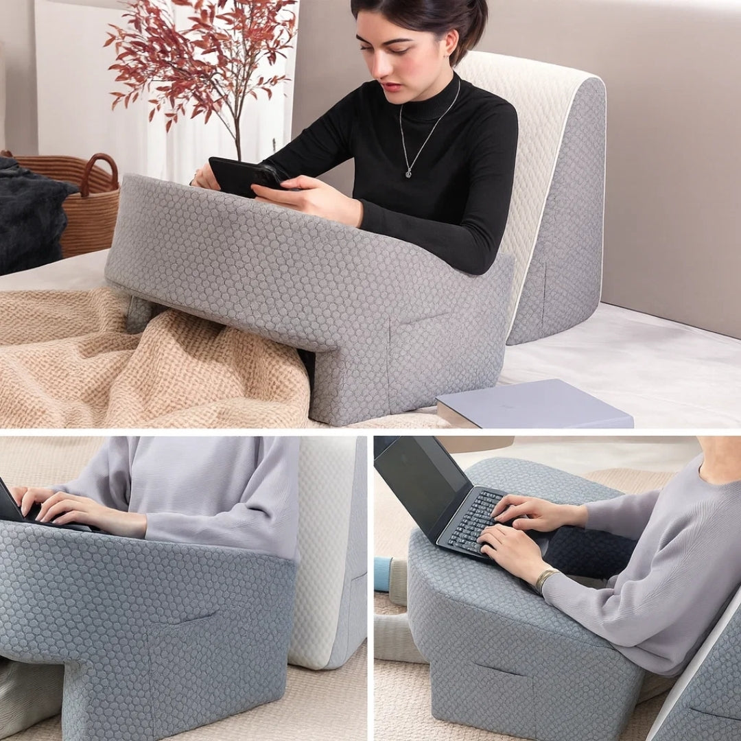 PostureCush | Reading Pillow with Arms – Better Posture for Bed & Sofa – Memory-Foam Arm-Rest Cushion – Adults Watching TV & Gaming