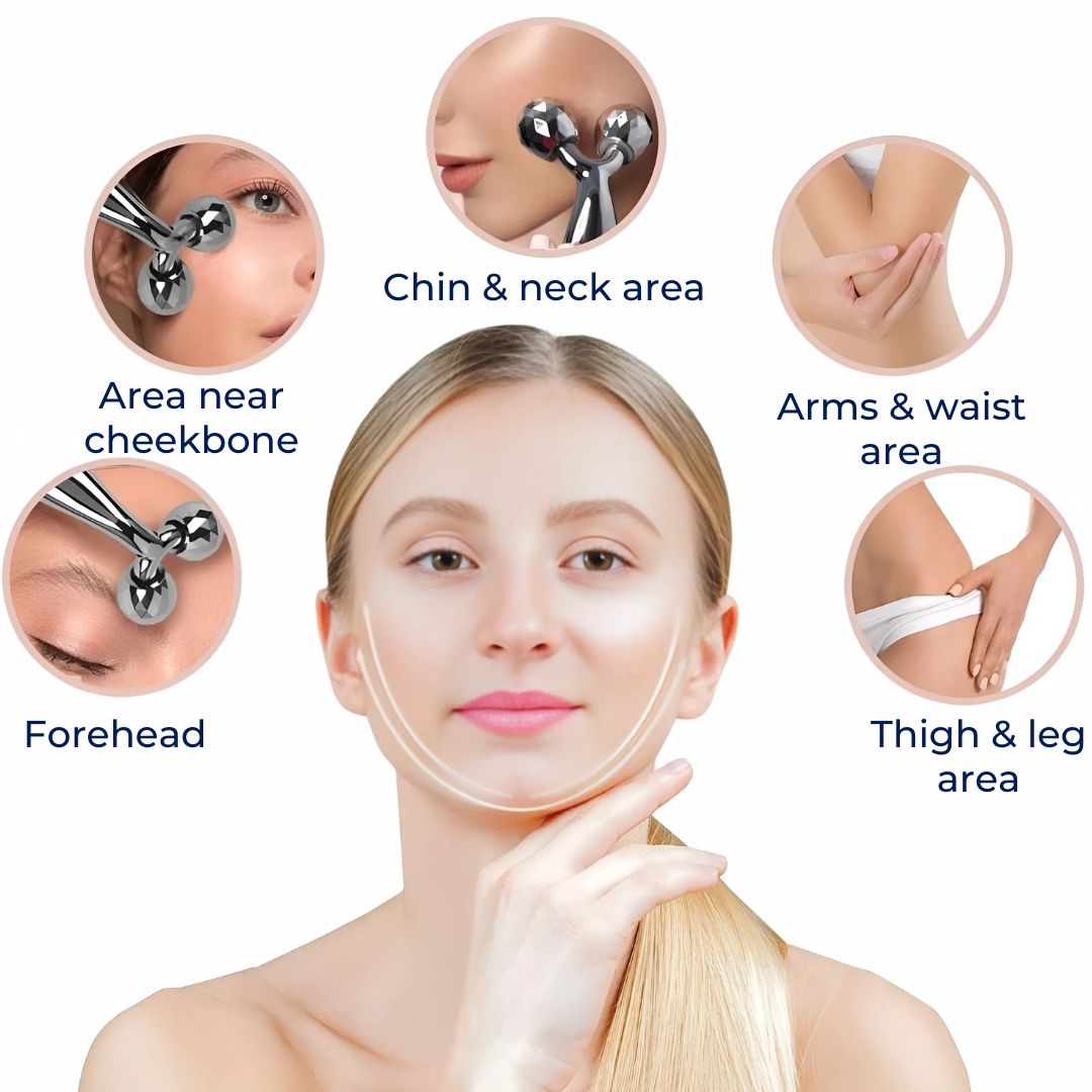 GlowRoller | Face Roller Massager – Depuffing & Lift – Metal Rolling Heads – Daily Spa Facial