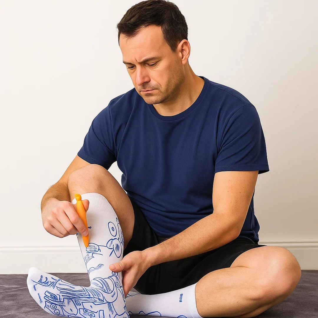 ReflexEase | Reflexology Socks – Printed Map & Tool – Breathable Split‑Toe Fabric – Home Stress Relief & Foot Fatigue Recovery