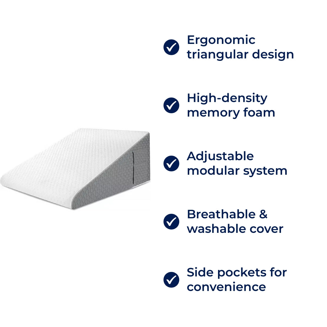 OrthoComfort | Triangle Wedge Pillow – Memory Foam – Extra Support for Heartburn – Sleep Apnea – Back Pain – Post-Surgery Recovery