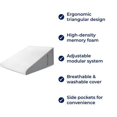 OrthoComfort | Triangle Wedge Pillow – Memory Foam – Extra Support for Heartburn – Sleep Apnea – Back Pain – Post-Surgery Recovery