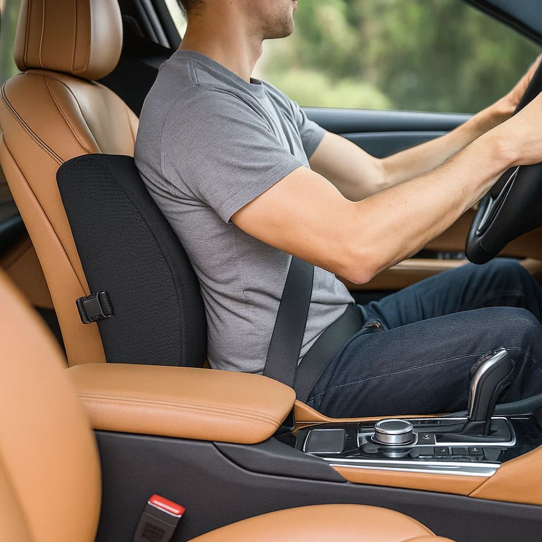 DriveEase | Car Lumbar Support Cushion – Memory Foam Relief – Breathable Mesh – Ideal for Commute & Long Drives